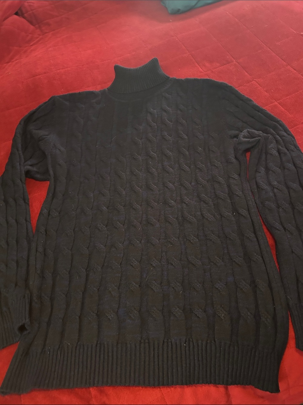 Men's Black Cable-Knit Turtleneck Sweater